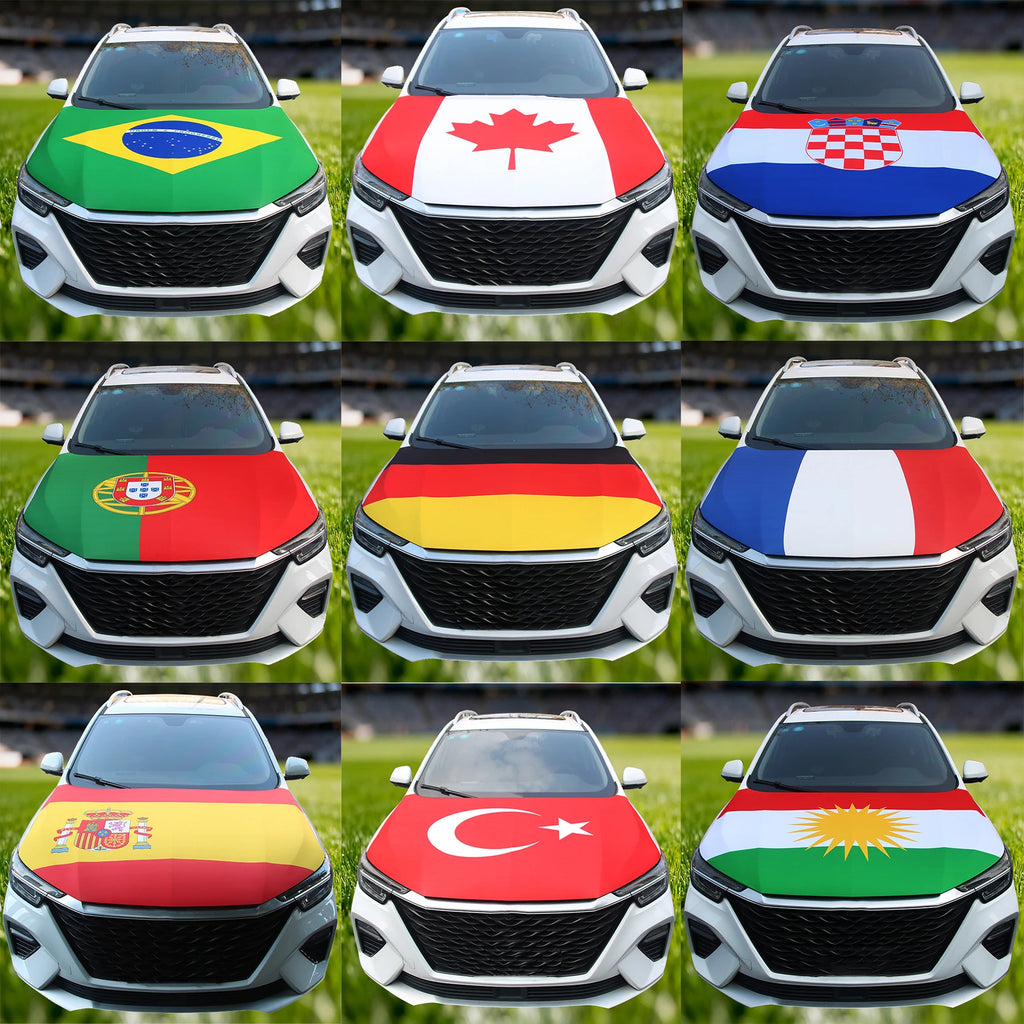 Bandera para Capó de Coche 115x160 cm y 130x160 cm – Cubierta Decorativa para Automóvil | Fácil Instalación y Ajuste Universal